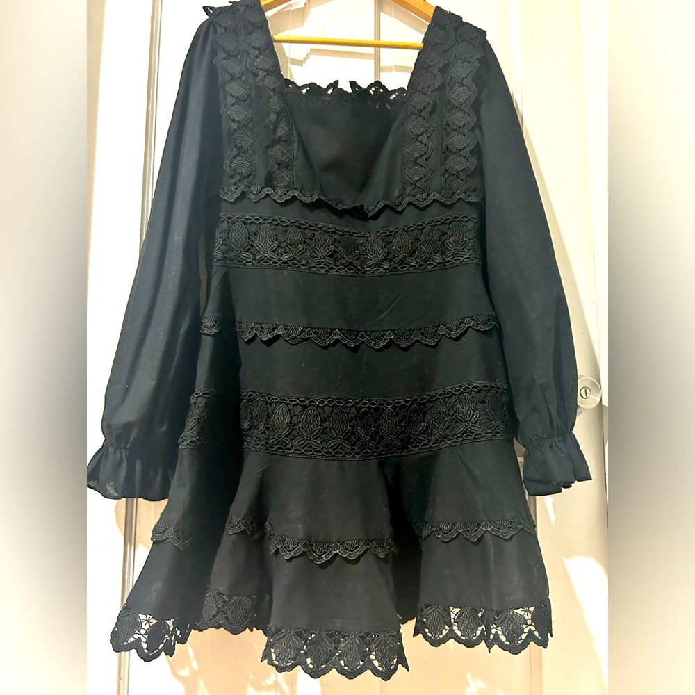 Endless Rose Anthropologie lace linen mini dress